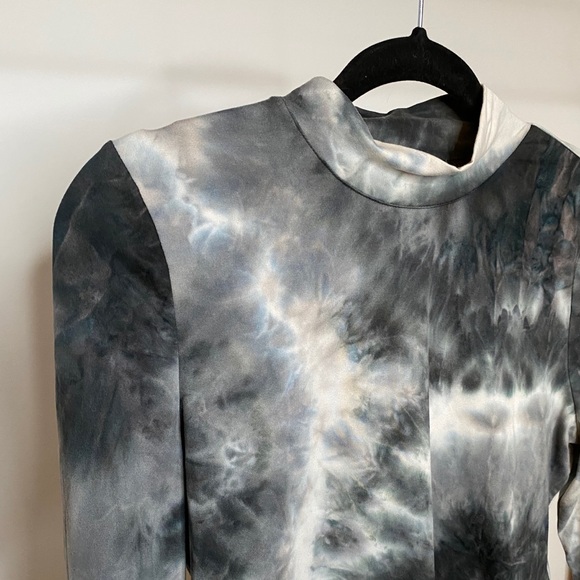 Navy Blue and White Tue Dye Turtleneck Bodysuit - Picture 3 of 6